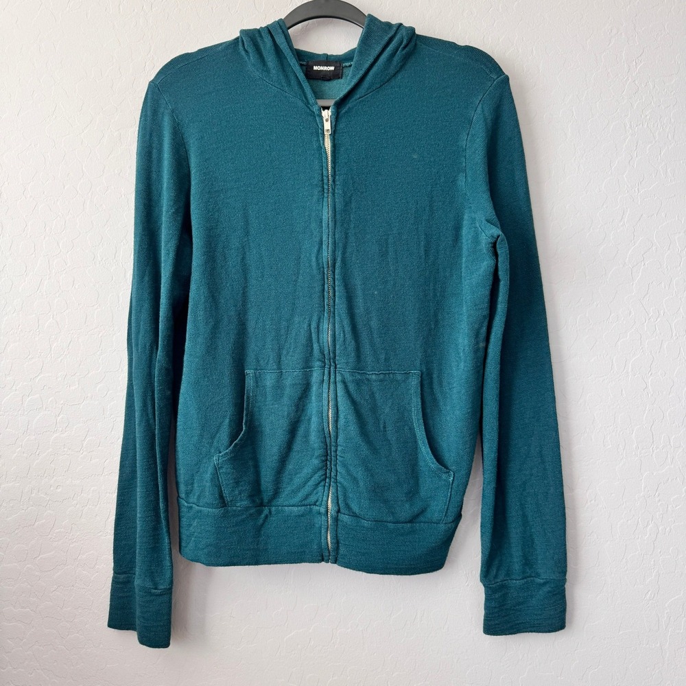 Monrow Medium Zip Up Hoodie Teal Green Long Sleeve Lightweight Soft HJ321AFT